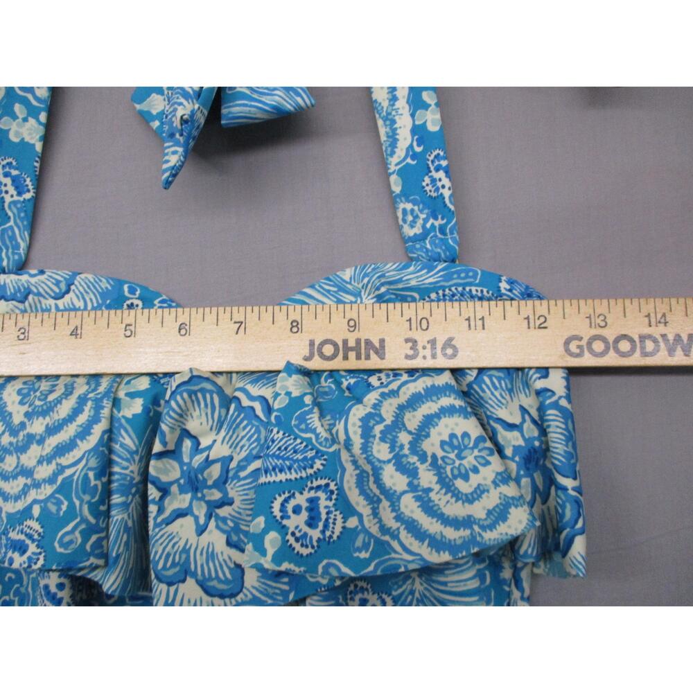 Lands End Blue Floral Boho Ruffle Swimwear Top Womens Size 4 - Picture 3 of 9